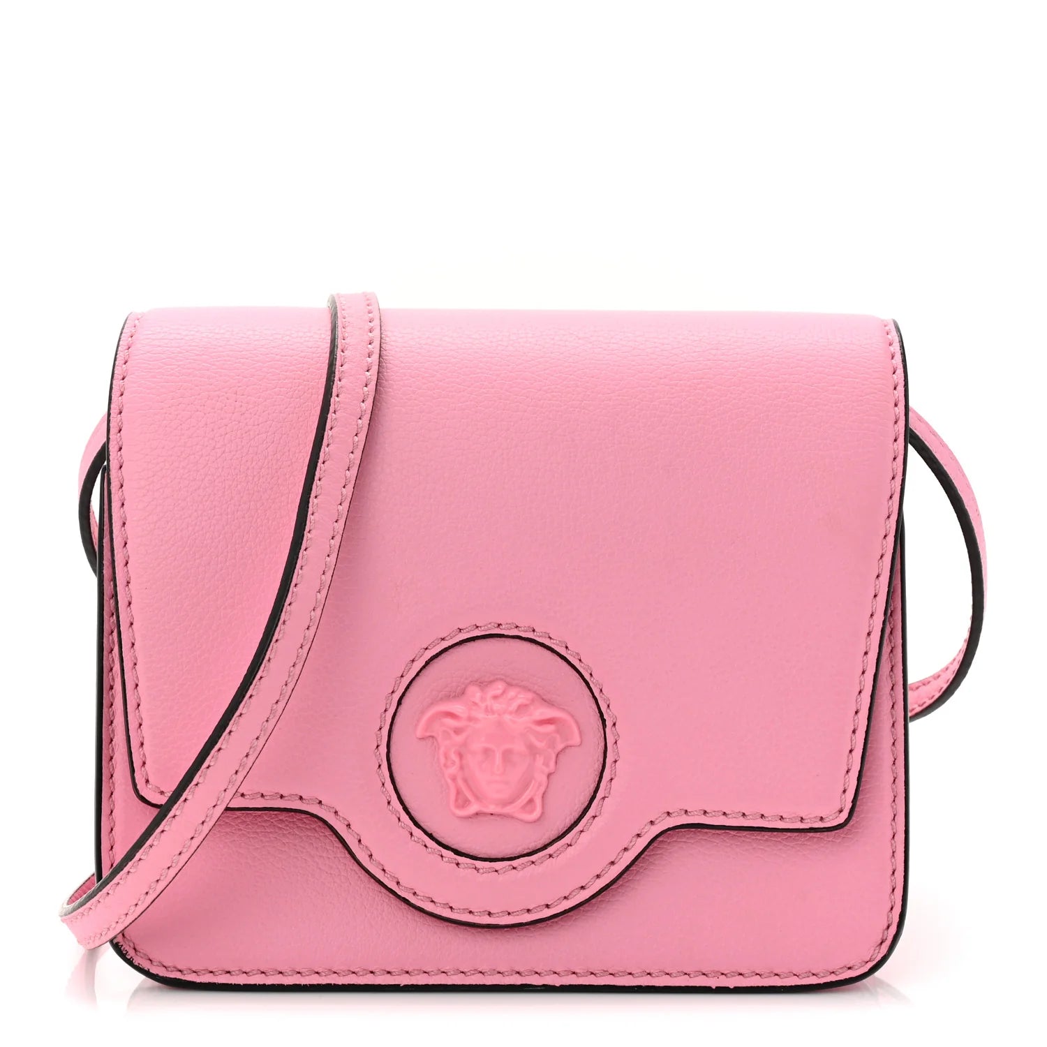 Grained Calfskin La Medusa Flap Shoulder Bag Pink