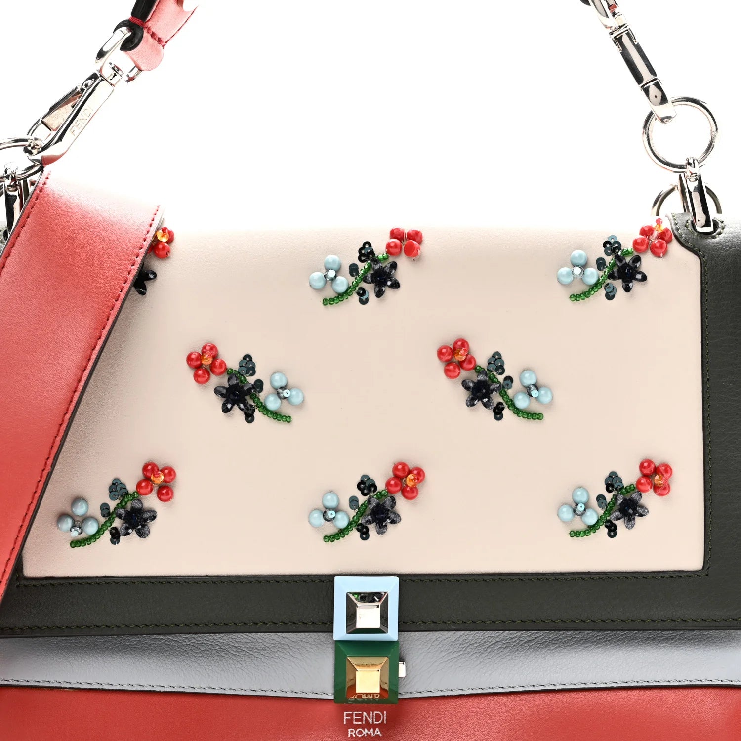 Vitello Liberty Dolce Floral Embroidered Studded Kan I Shoulder Bag Bloody Mary Multicolor