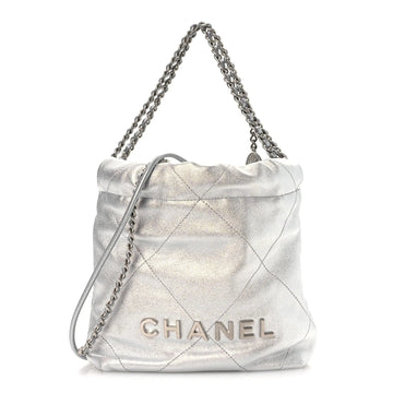 Metallic Lambskin Quilted Mini  22 Silvery