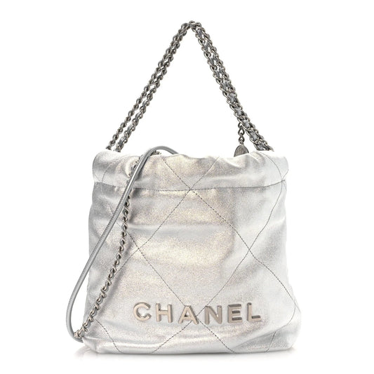 Metallic Lambskin Quilted Mini  22 Silvery