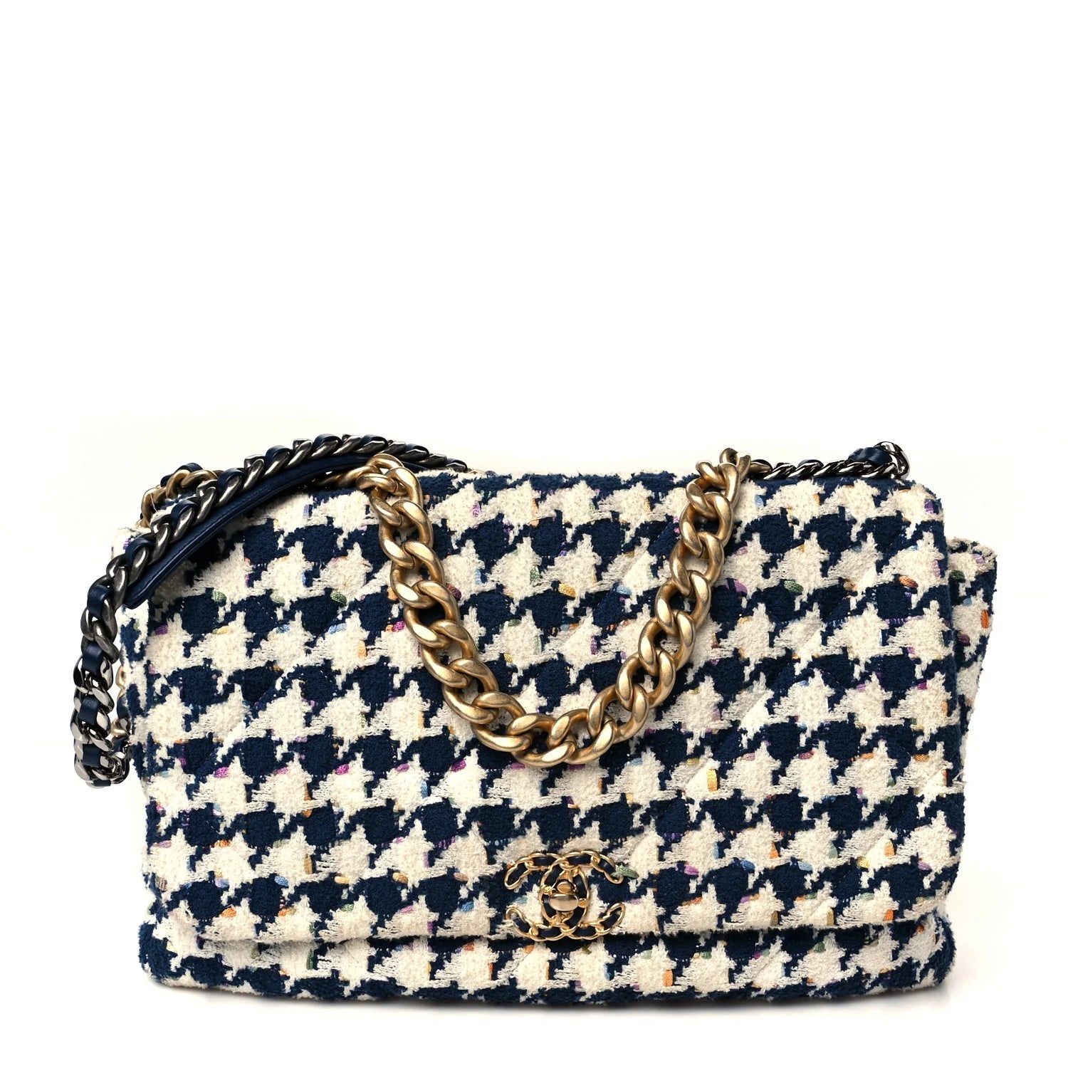 Tweed Quilted Maxi  19 Flap Ecru Navy Blue Multicolor