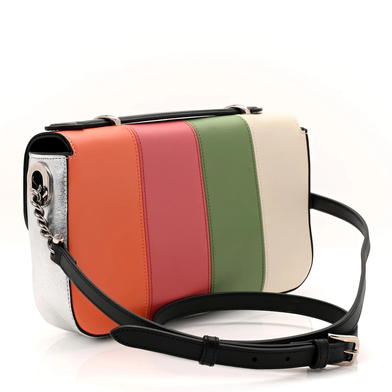 Senna Calfskin Petite GG Top Handle Shoulder Bag Mystic White Silver Multicolor