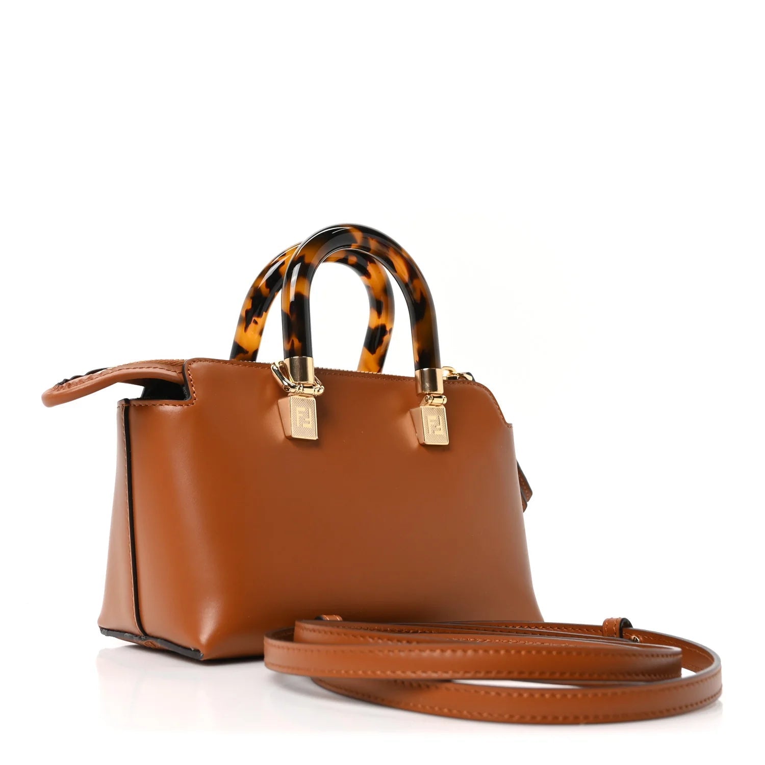 Vitello King Plexiglass Logo Embossed Mini by the Way Top Handle Boston Bag Caramello