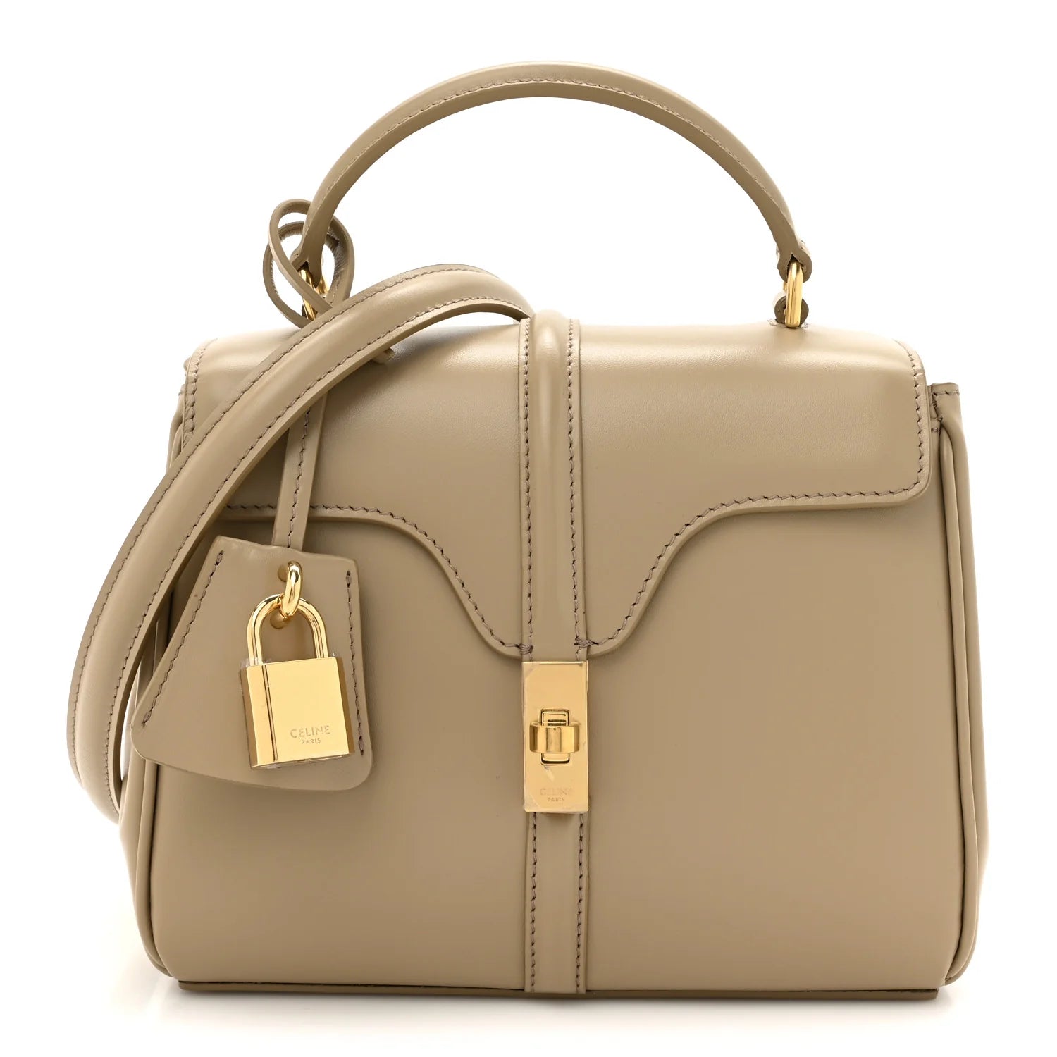 Satinated Calfskin Mini 16 Top Handle Bag Beige