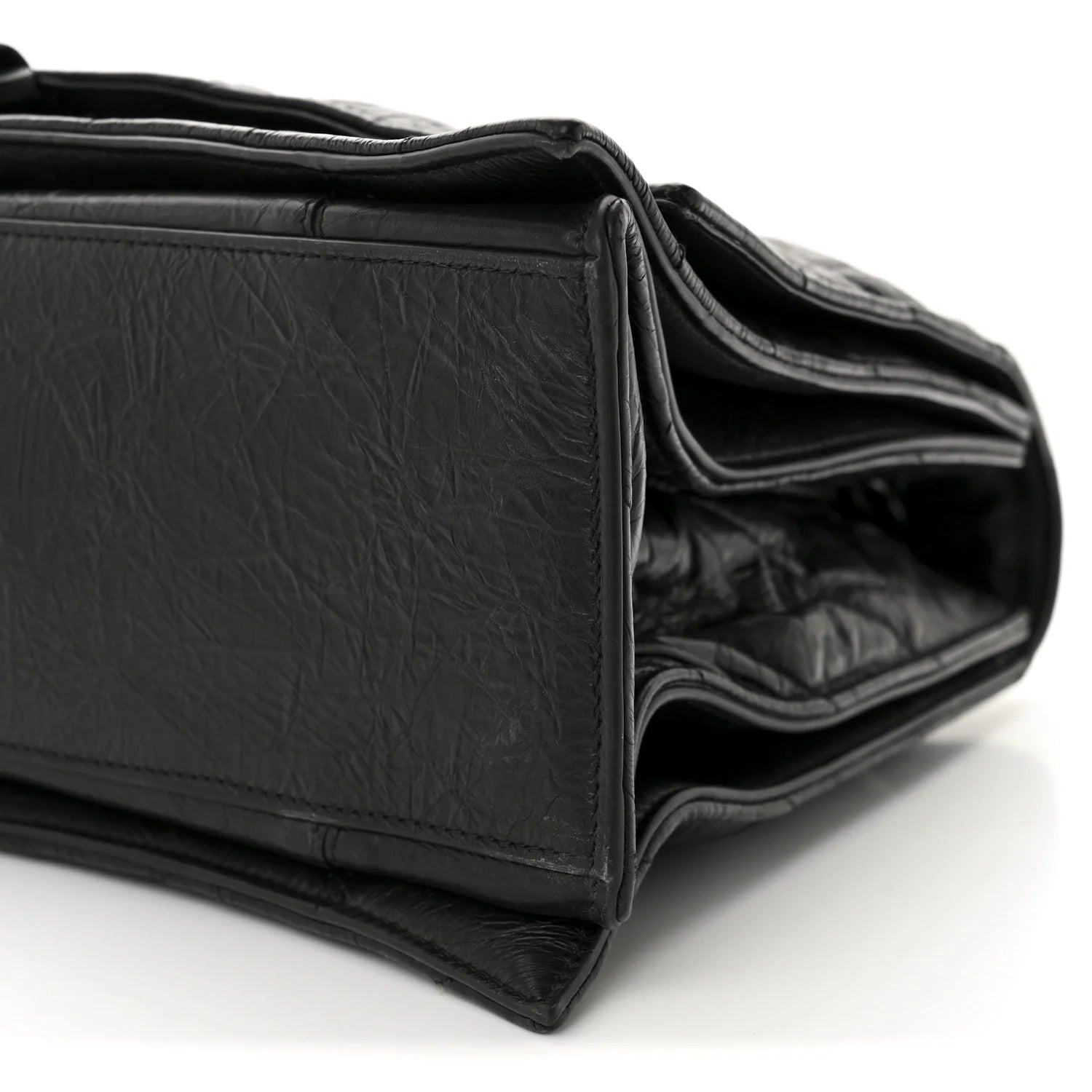 Crushed Calfskin Quilted Matte Black Hardware Large Crush Chain Bag Black