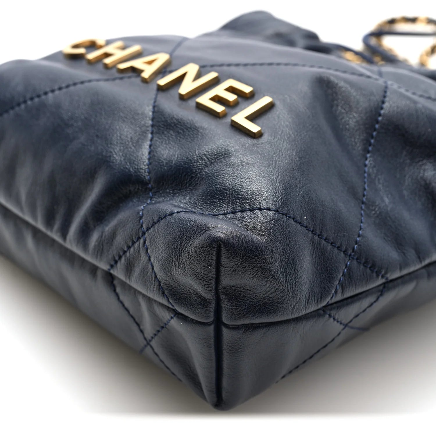 Shiny Calfskin Quilted Mini  22 Navy Blue