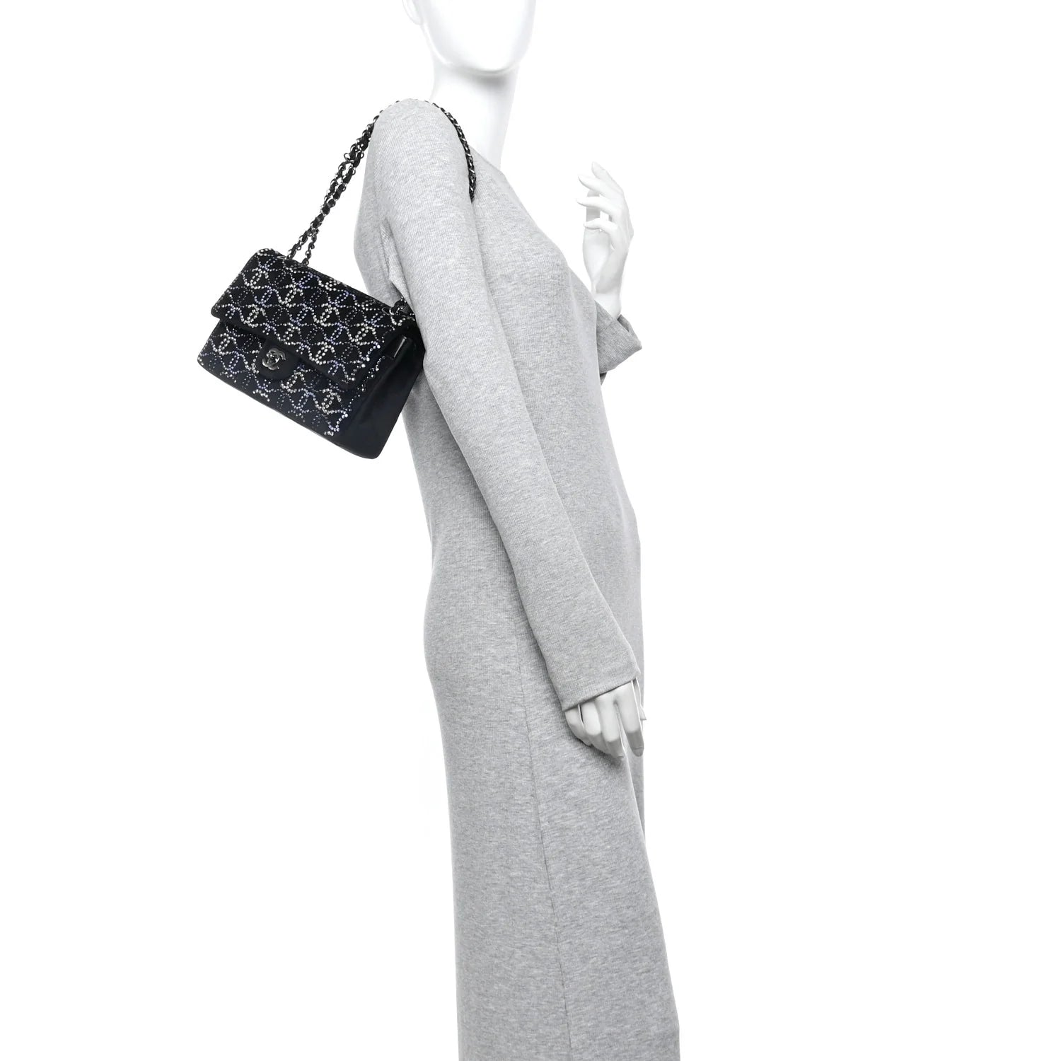 Velvet Crystal Medium Double Flap Black