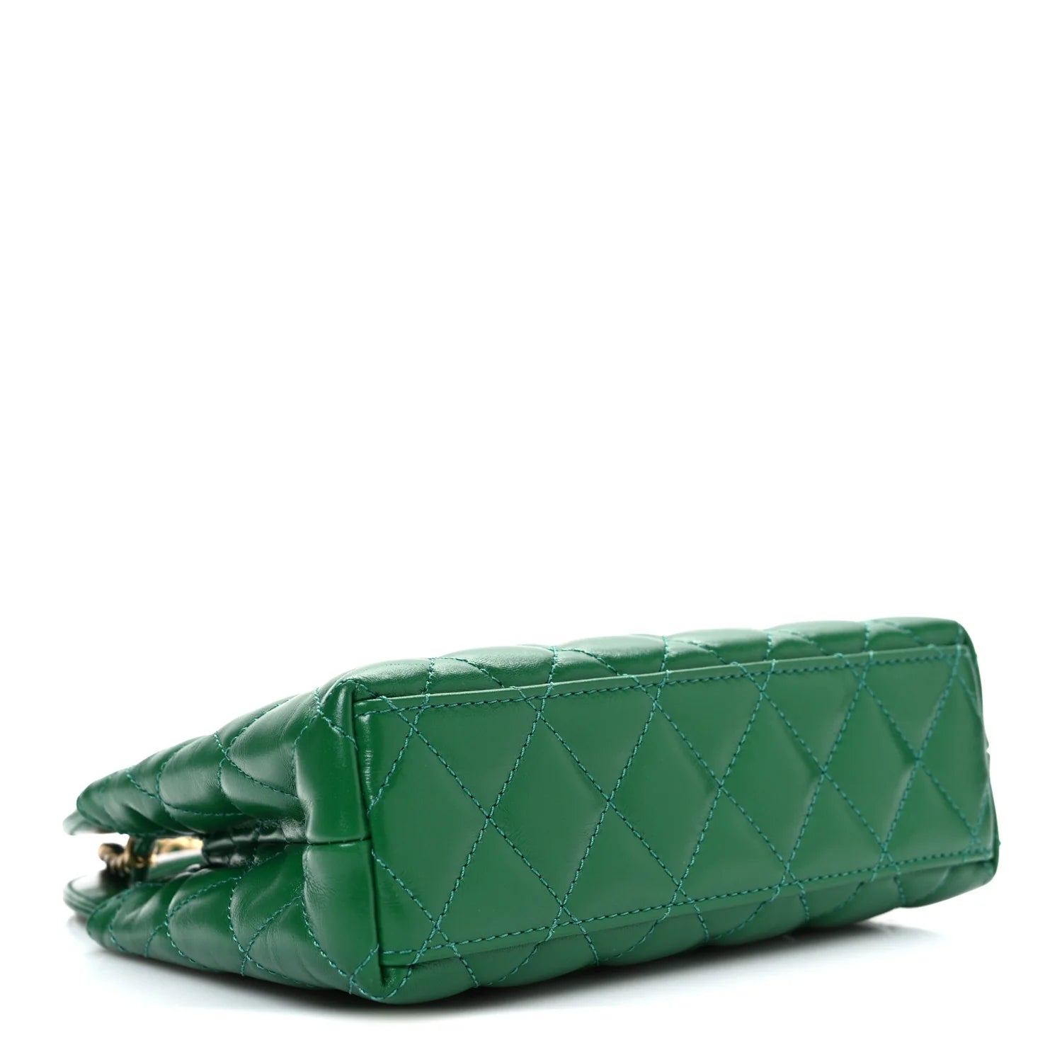 Shiny Aged Calfskin Quilted Nano Kelly Shopper Green