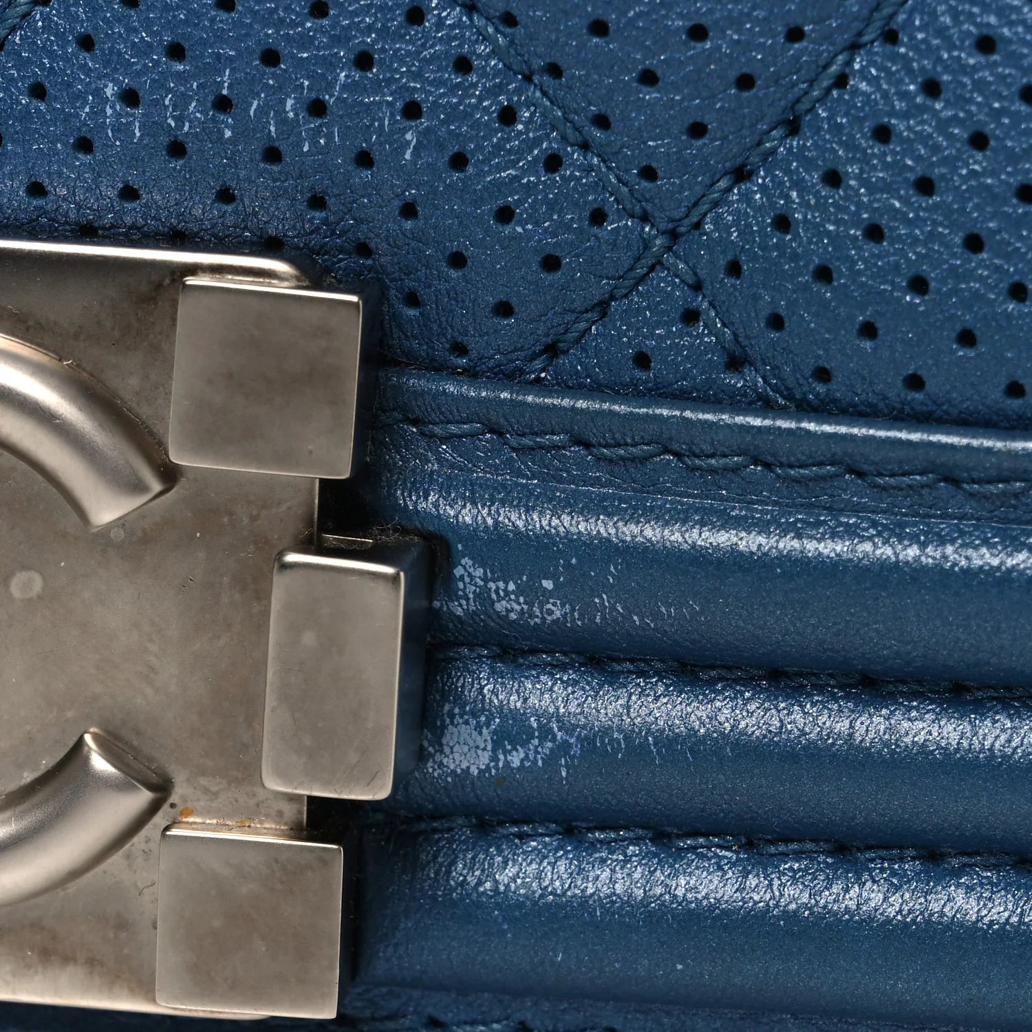 Perforated Lambskin Quilted New Medium Boy Flap Blue