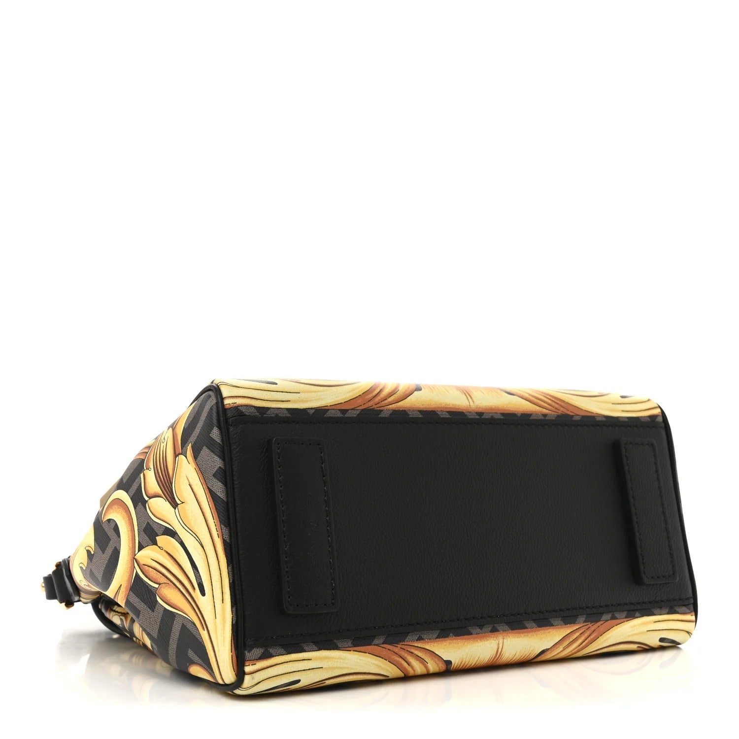 X FENDI Grained Calfskin Fendace La Medusa Medium Top Handle Bag Black Multicolor