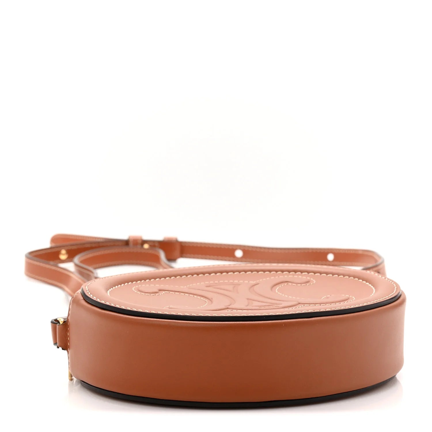 Smooth Calfskin Cuir Small Triomphe Oval Crossbody Purse Tan