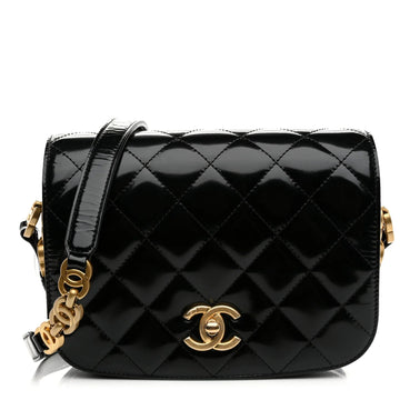 Shiny Calfskin Quilted Suede Goatskin Messenger Black