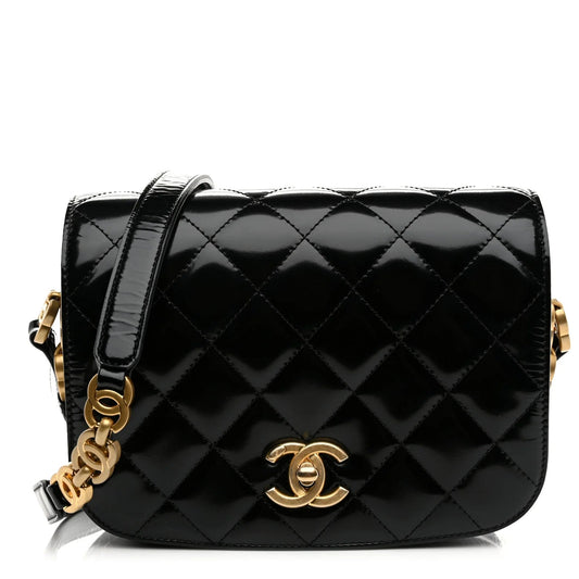 Shiny Calfskin Quilted Suede Goatskin Messenger Black