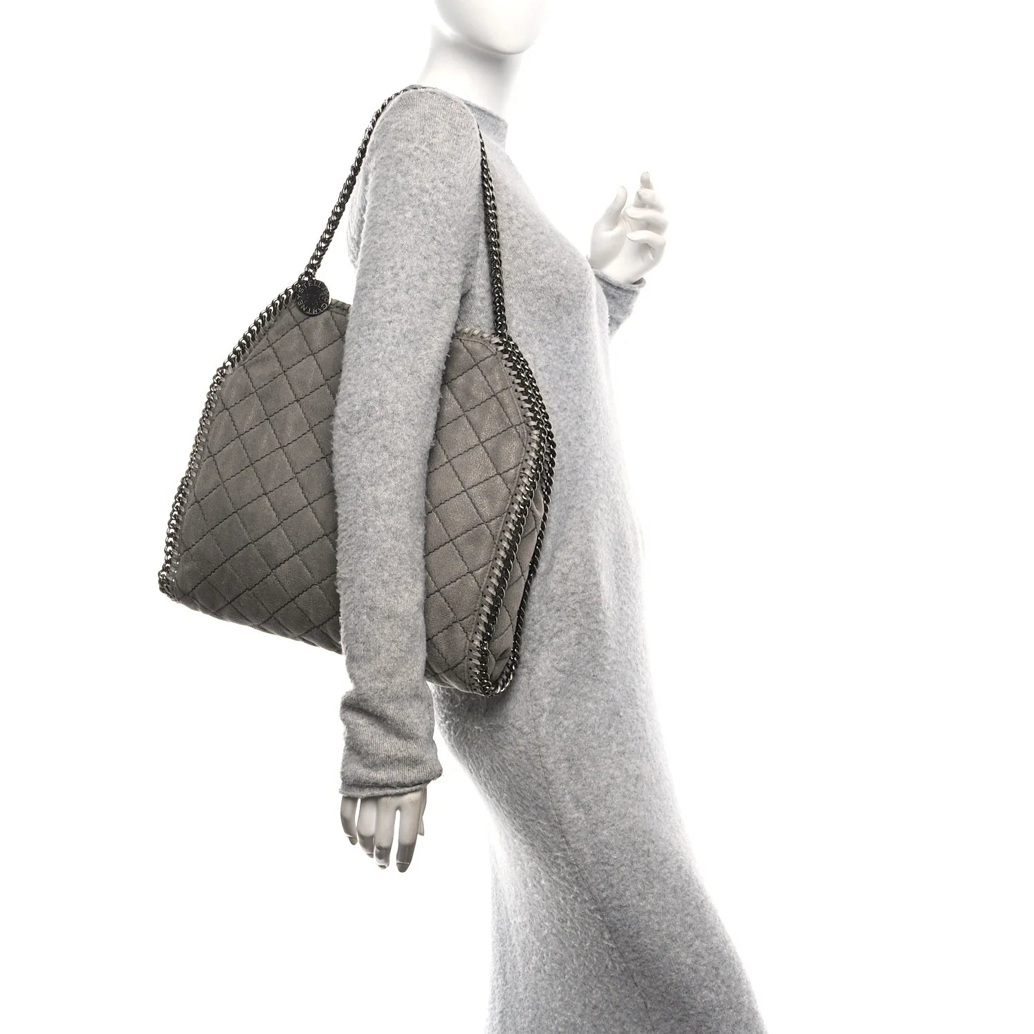 Shaggy Deer Quilted Small Falabella Tote Light Grey