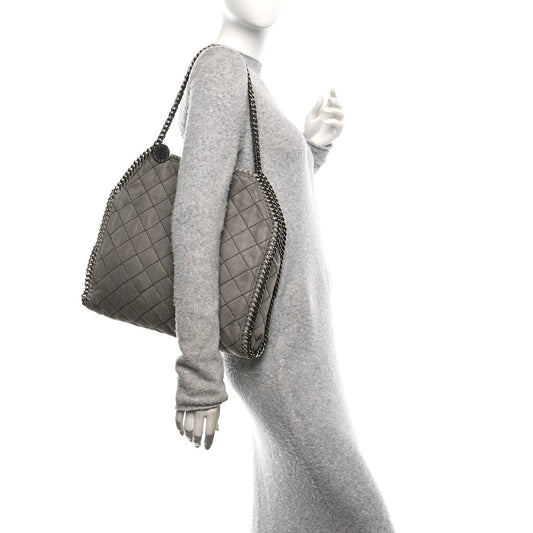 Shaggy Deer Quilted Small Falabella Tote Light Grey