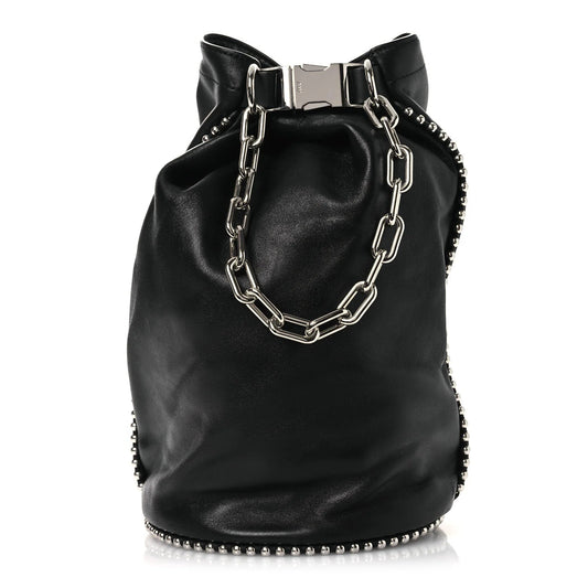 Lambskin Attica Chain Dry Sack Bucket Bag Black