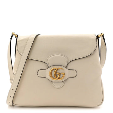 New Sakai Calfskin Lux Medium Dahlia Messenger Shoulder Bag Mystic White