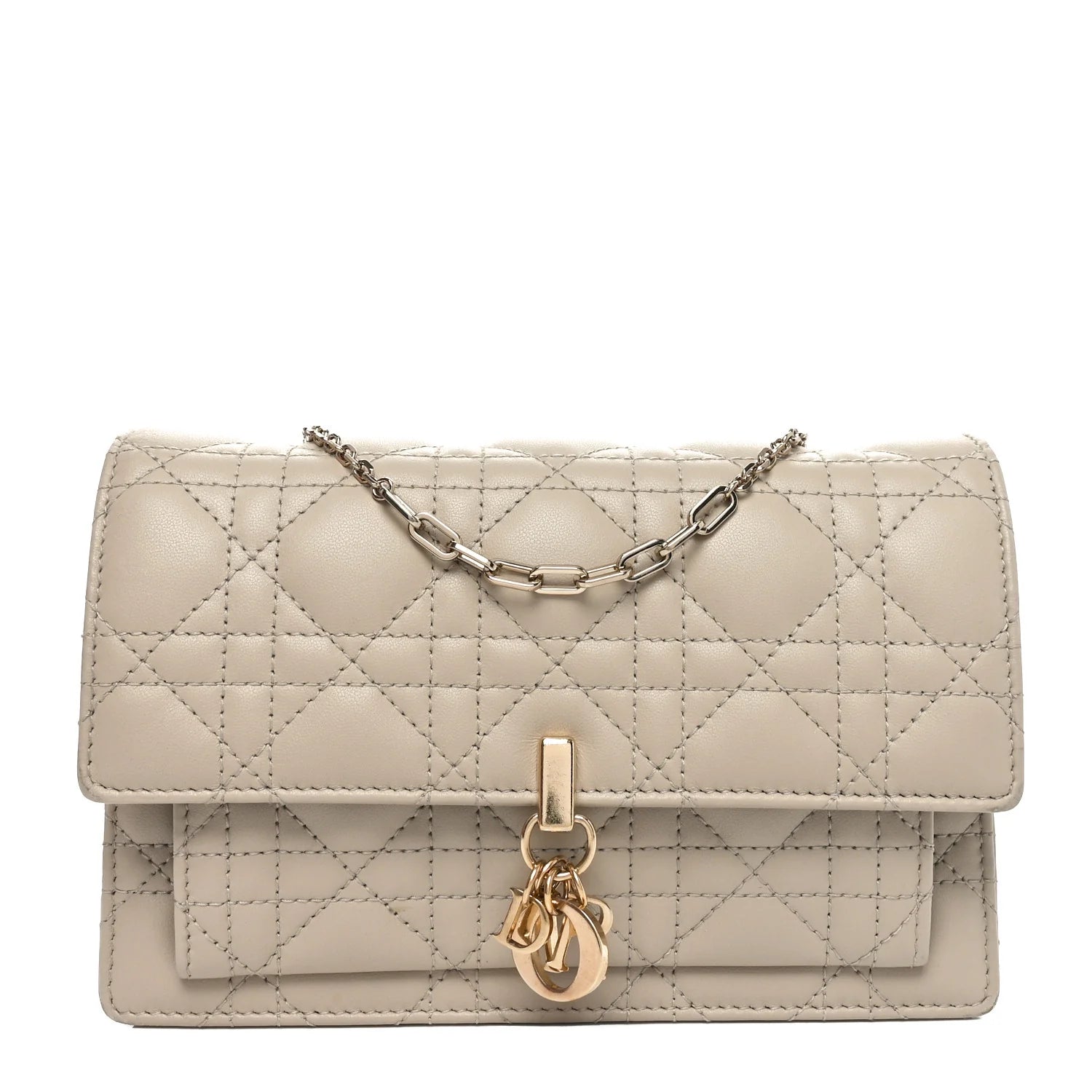 Lambskin Cannage Chain My Dior Daily Chain Pouch Beige