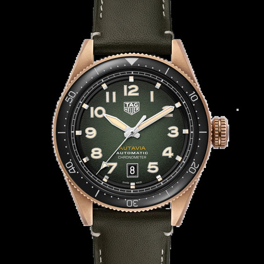 Unworn  Autavia Calibre 5 Chronometer, 42 Mm, Bronze and Ceramic, Ref# WBE5190.FC8268, Box & Papers