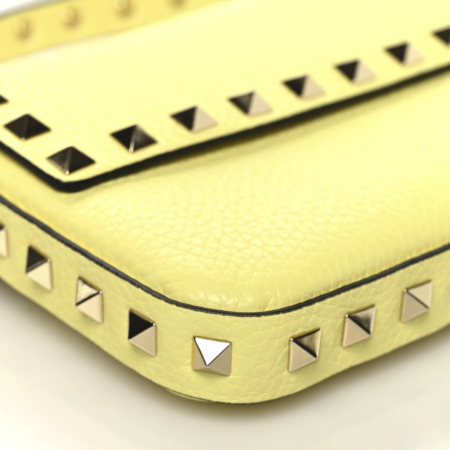 Grainy Calfskin Rockstud Crossbody Pouch Lime Sorbet