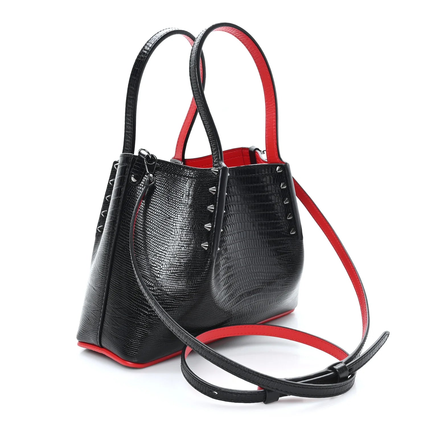 Crocodile Embossed Calfskin Spiked Mini Cabarock Shopper Tote Black