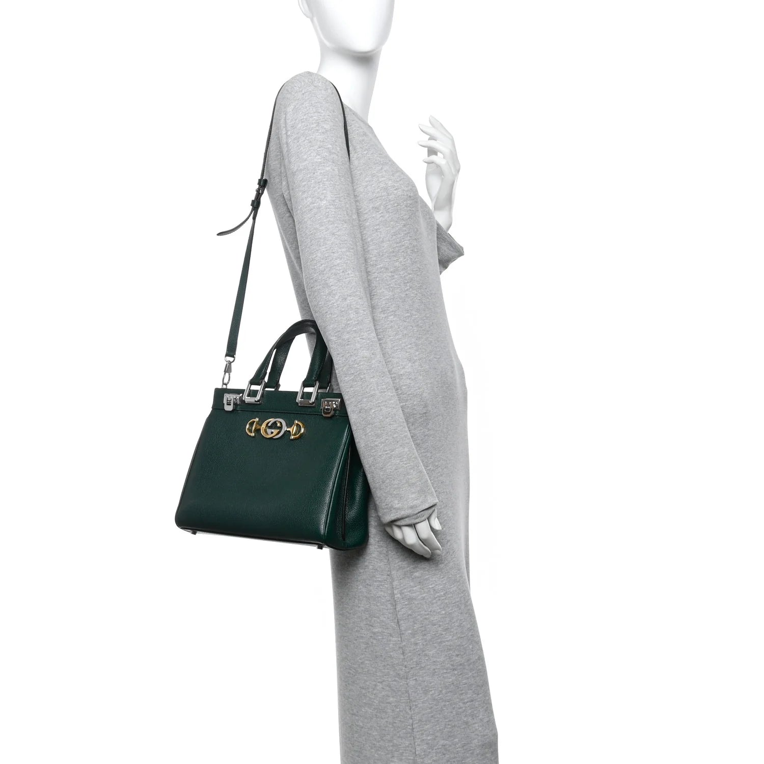 Grainy Calfskin Small Zumi Top Handle Bag Vintage Green