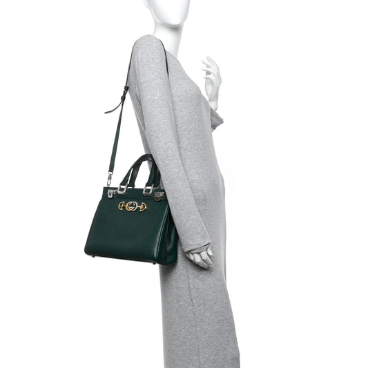 Grainy Calfskin Small Zumi Top Handle Bag Vintage Green