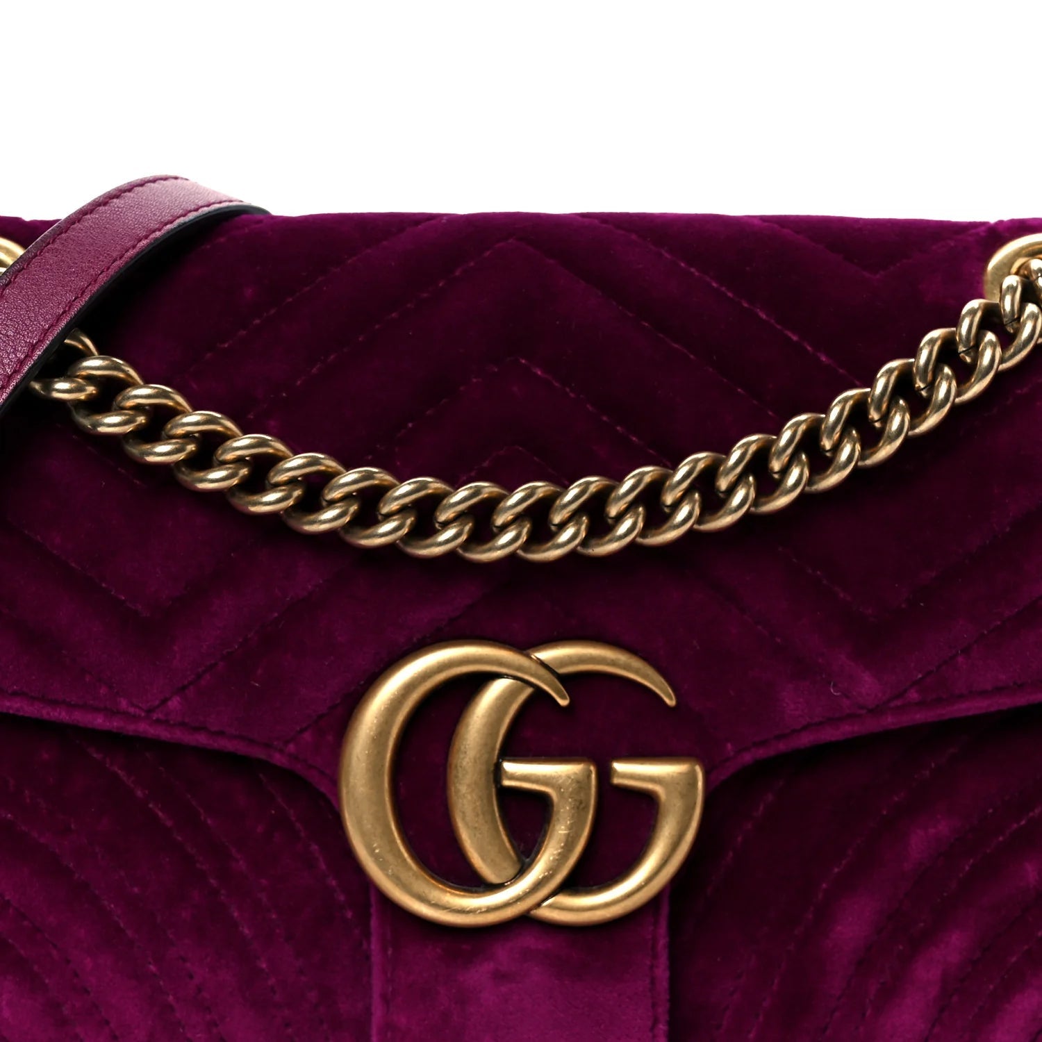 Velvet Matelasse Small GG Marmont Shoulder Bag Fuchsia Violet Cyclamen
