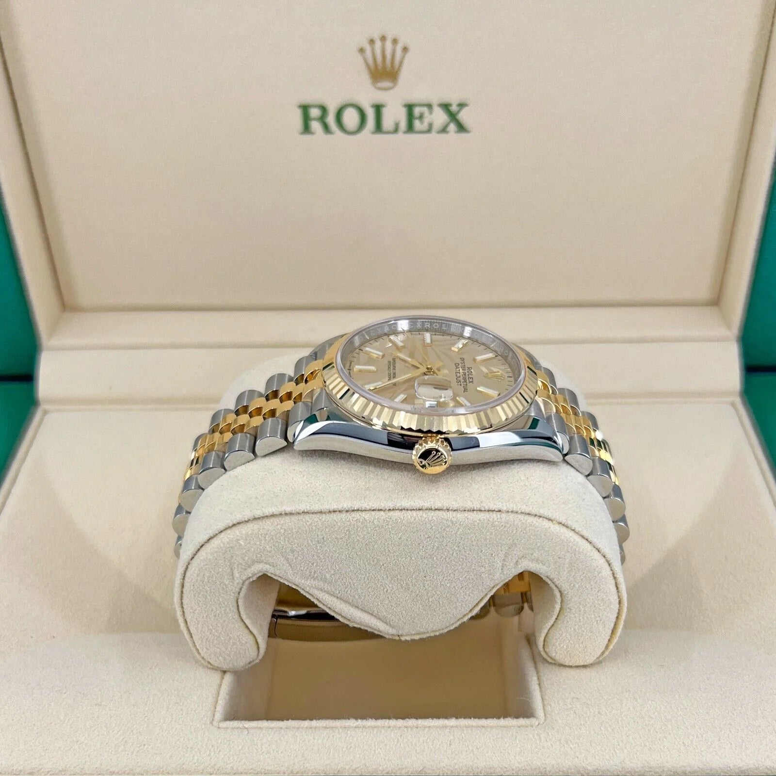 Datejust 36, 18K Yellow Gold and Stainless Steel, 36Mm, Golden, Palm Motif Dial, Ref# 126233-0037