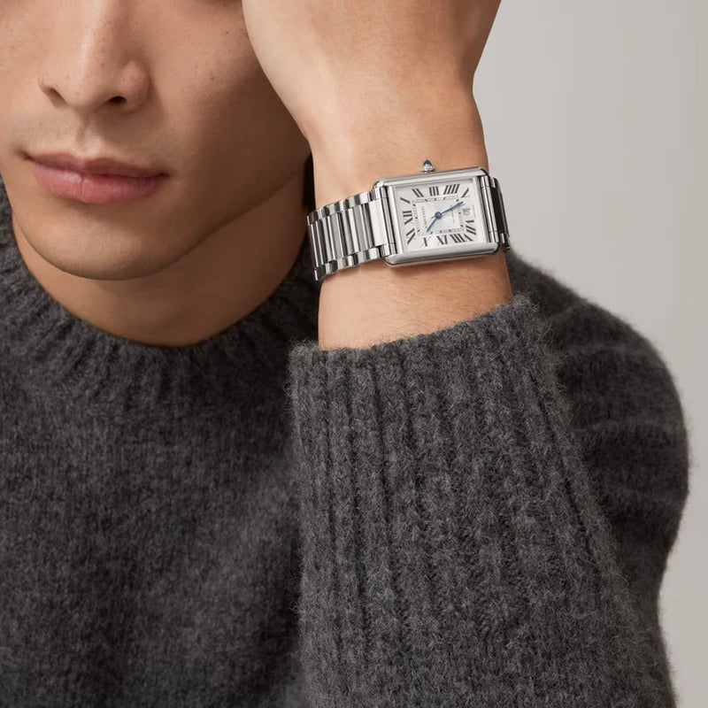 Unworn  Tank Must De , Extra-Large Stainless Steel, 41Mm X 31Mm, Ref# WSTA0053, Box and Papers