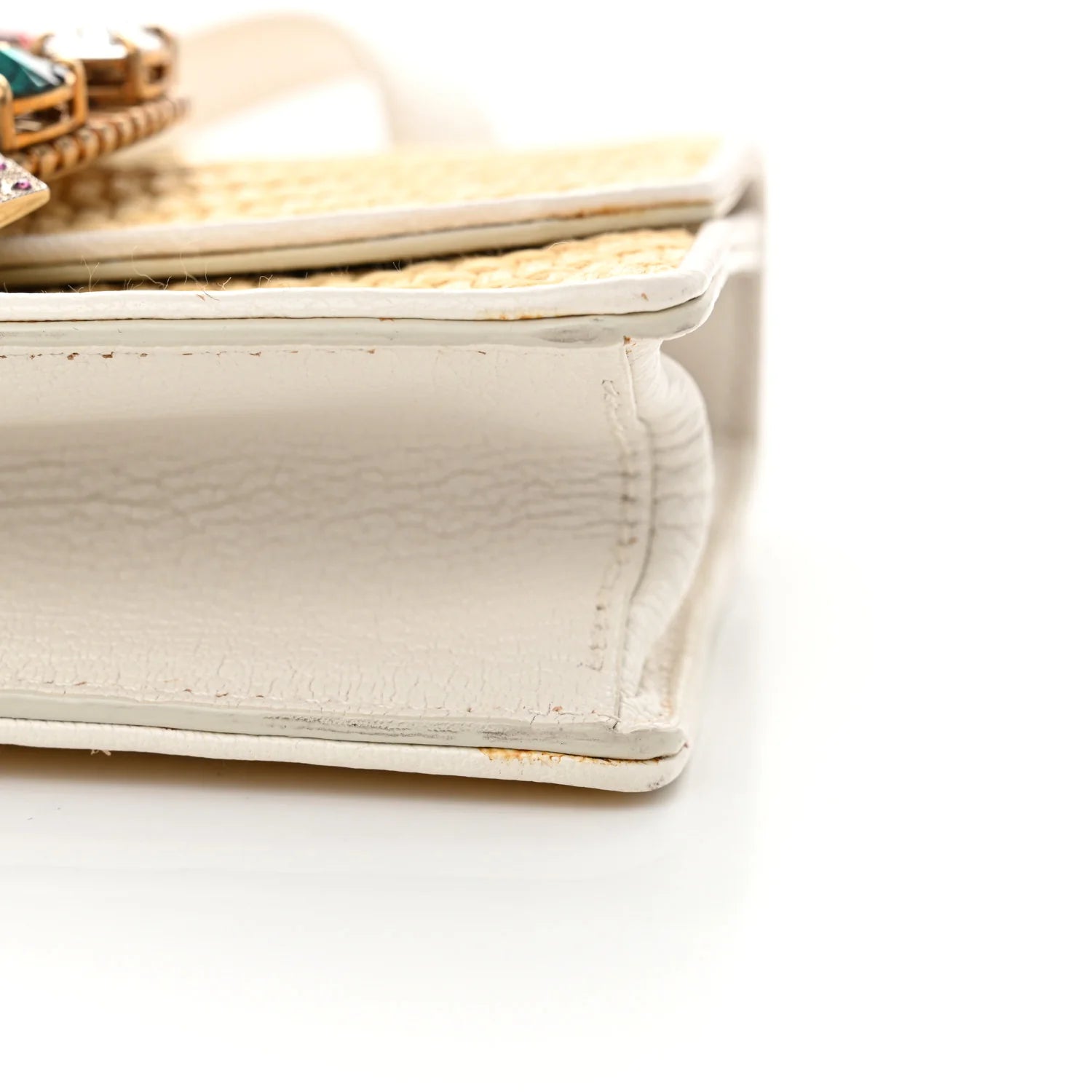 Raffia Madras Crystal Embellished Lady Shoulder Bag Naturale White