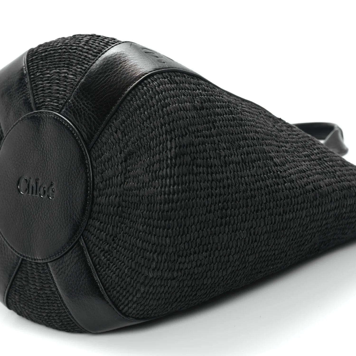 Raffia Calfskin Large Woody Basket Bag Black