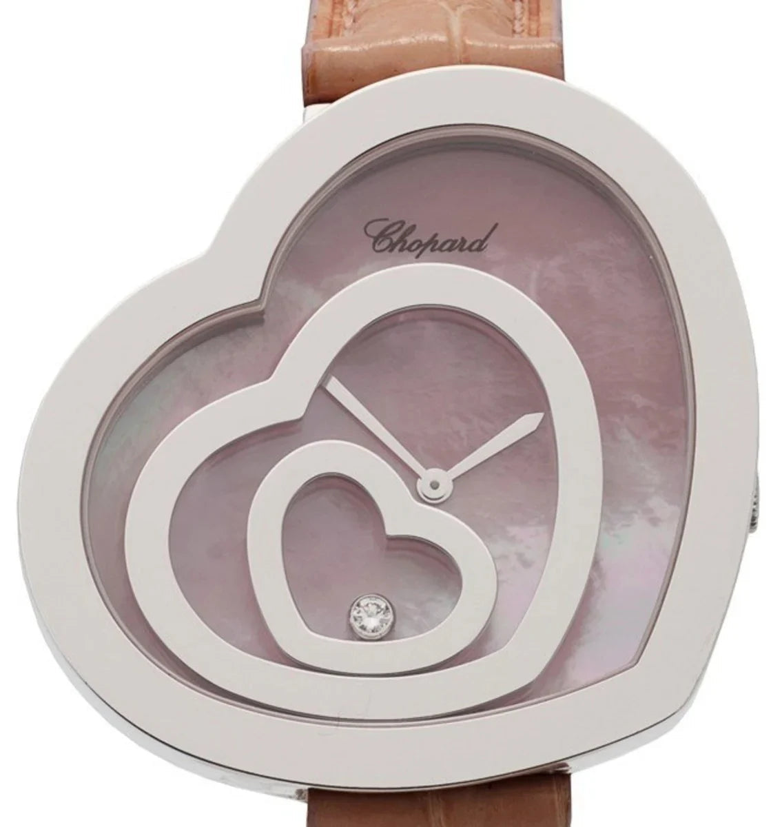 Unworn  Happy Spirit Floating Hearts, 18K White Gold, 40Mm X 42Mm, Ref# 209056-1001, Box and Papers