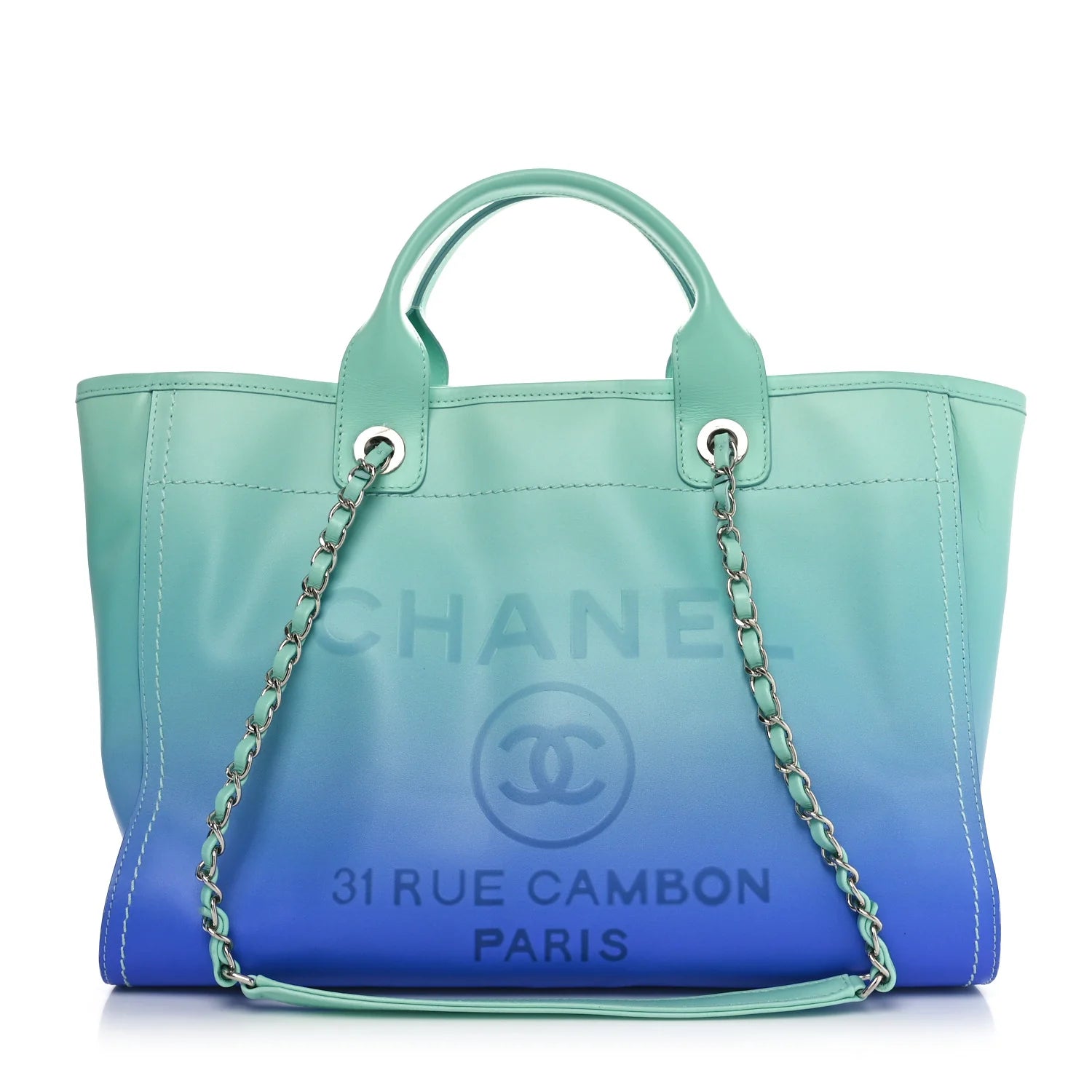 Shaded Calfskin Small Deauville Tote Light Green Turquoise Purple