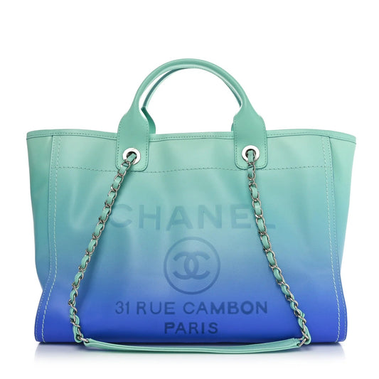 Shaded Calfskin Small Deauville Tote Light Green Turquoise Purple