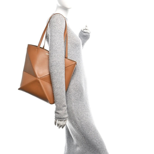 Shiny Calfskin Medium Puzzle Fold Tote Warm Desert