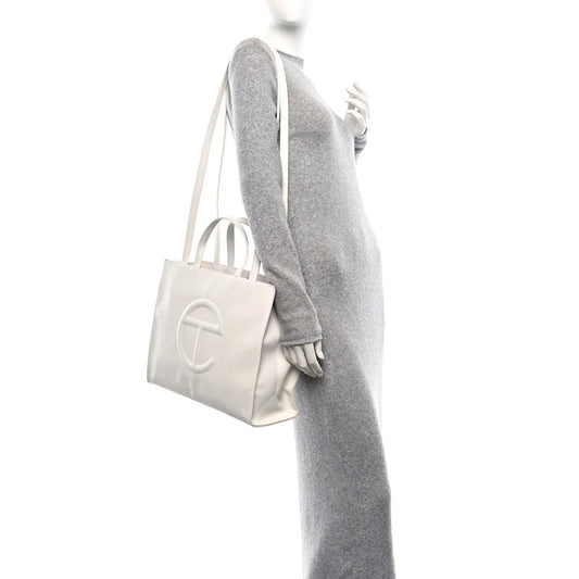 Vegan Leather Medium Shopping Bag White