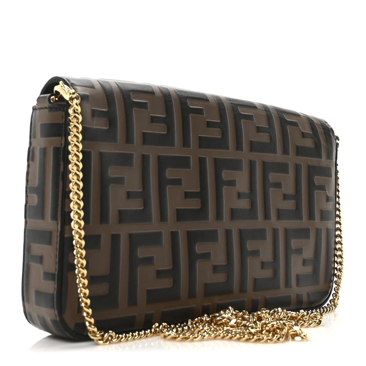 Vitello Soft F Is  Bi-Color FF 1974 Embossed Envelope Wallet on Chain with Pouches Maya Black