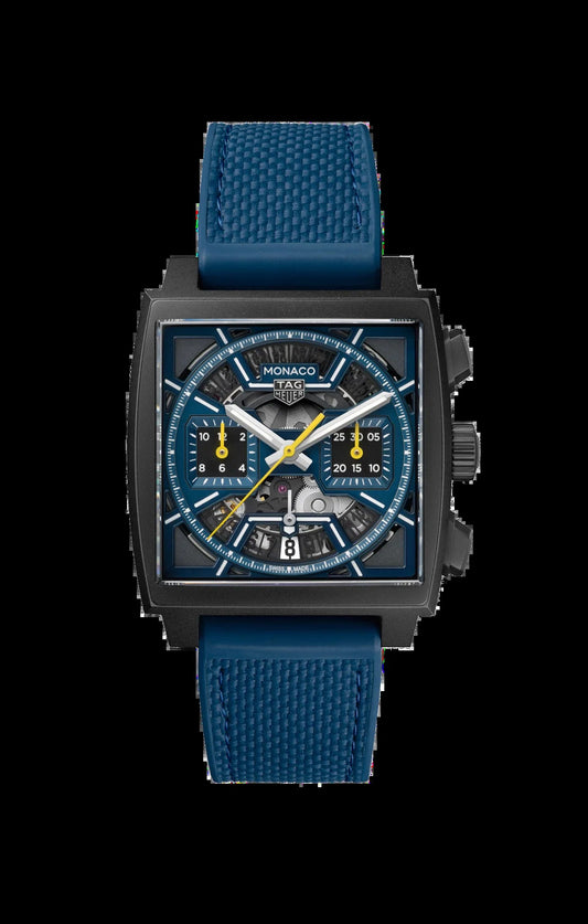 Unworn  Monaco Chronograph Skeleton, Black DLC Titanium, Automatic, 39Mm, Ref# CBL2188.FT6261, Box and Papers