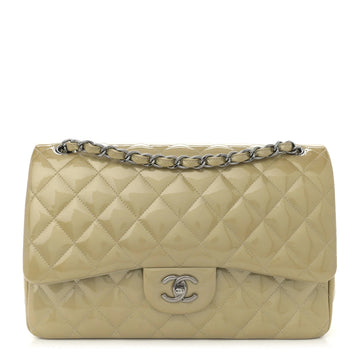 Patent Calfskin Quilted Jumbo Double Flap Grey