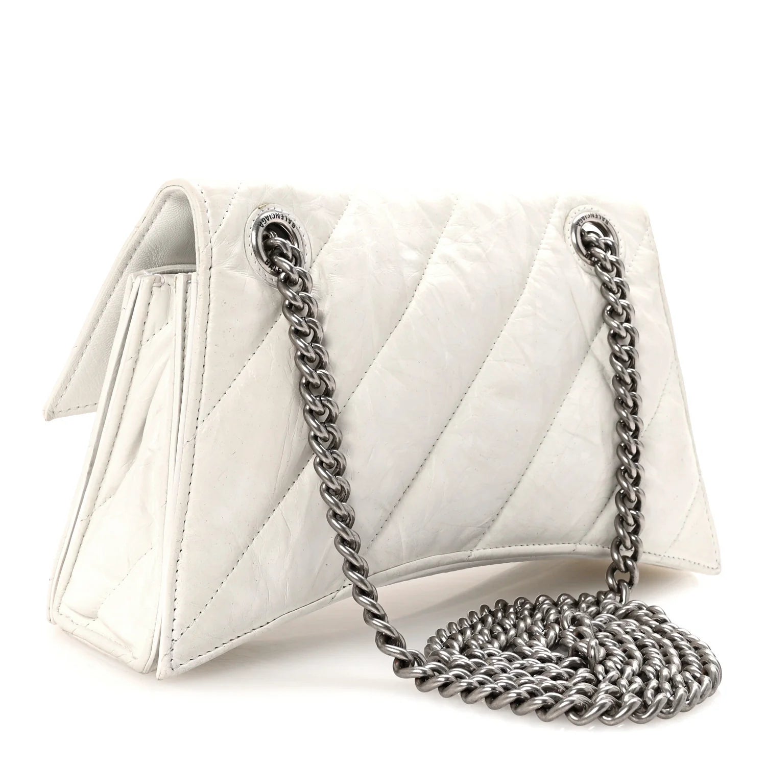 Crushed Calfskin Quilted Small Crush Chain Bag Optic White