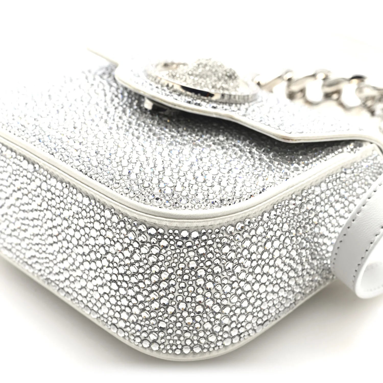 Satin Crystal Studded Mini La Medusa Bag White