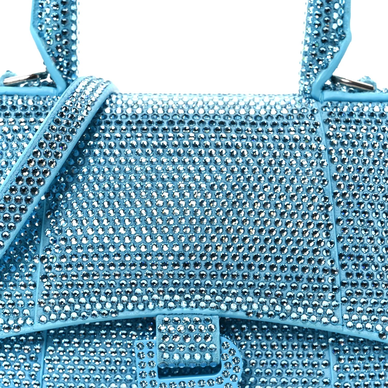 Strass Suede Hourglass Top Handle Bag XS Light Blue