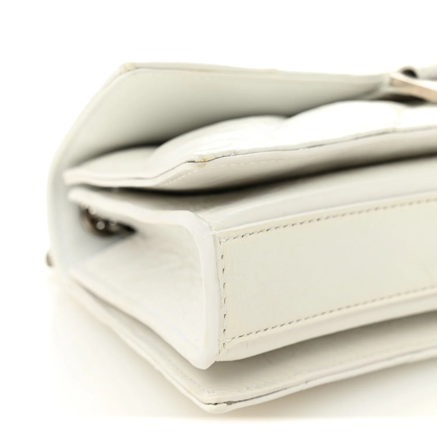 Crushed Calfskin Quilted Small Crush Chain Bag Optic White