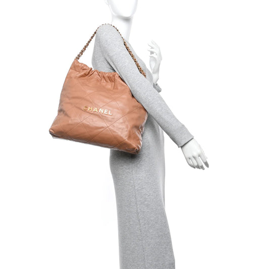 Shiny Calfskin Quilted  22 Camel