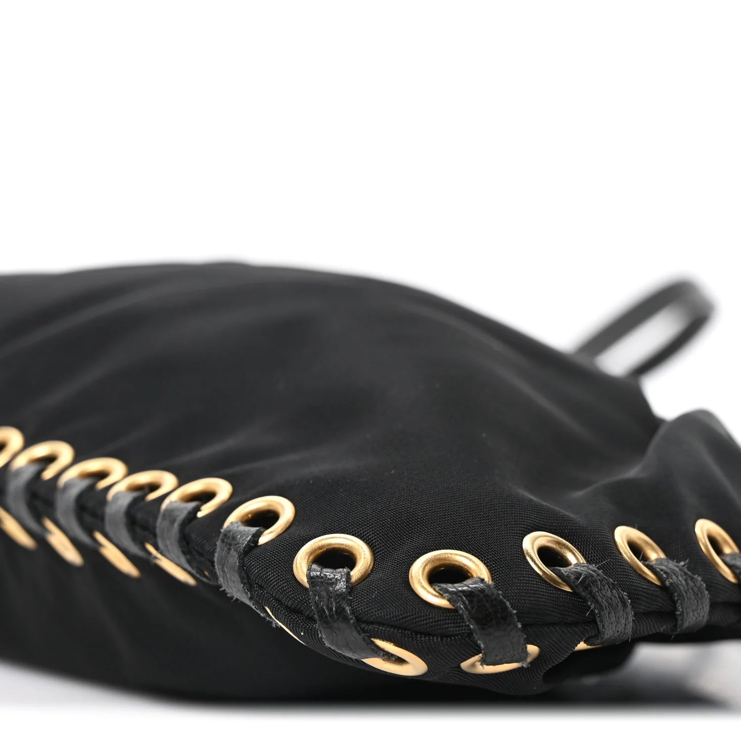 Tessuto Nylon Whipstitch Grommet Tassel Shoulder Bag Black