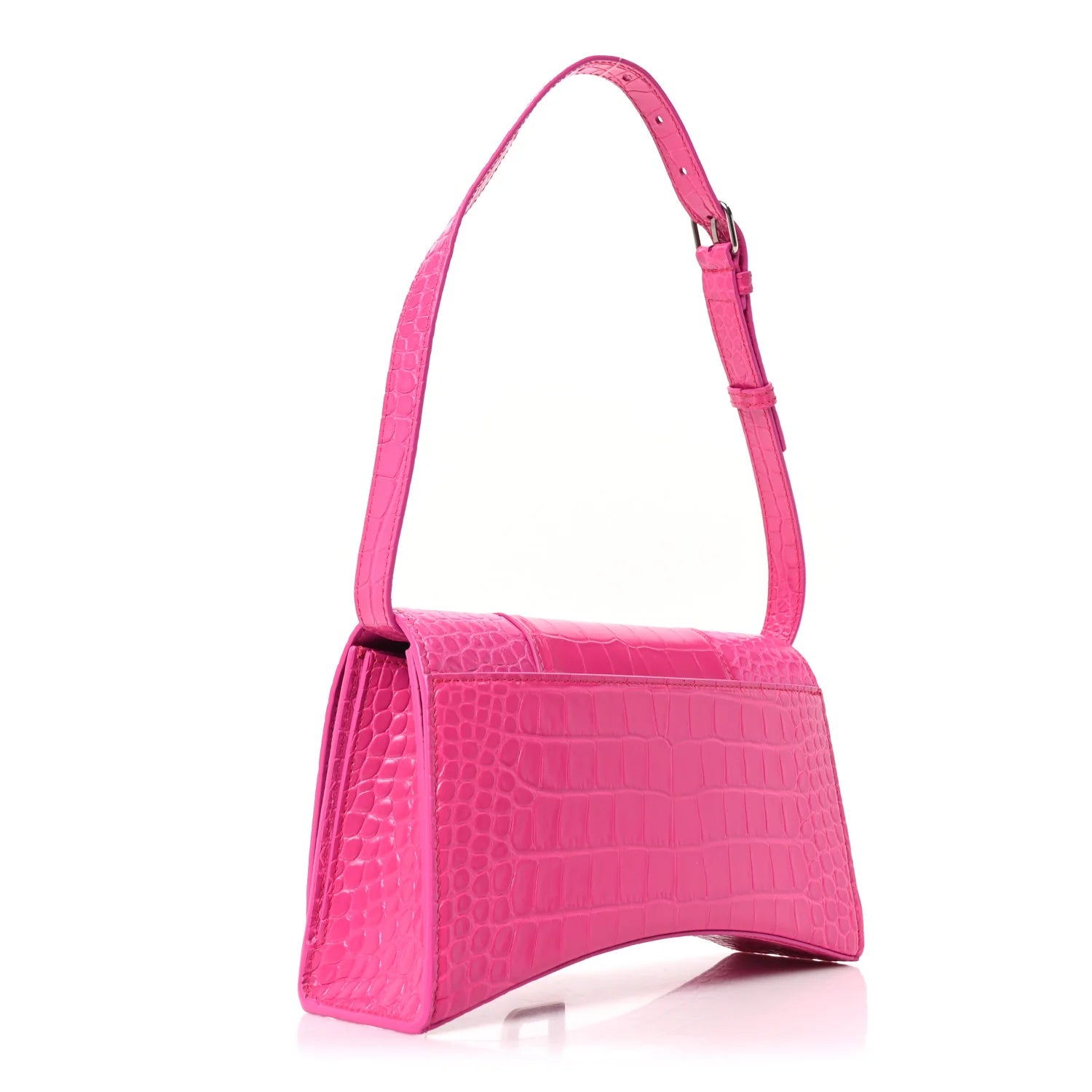 Shiny Calfskin Crocodile Embossed Small Hourglass Sling Shoulder Bag Fuchsia
