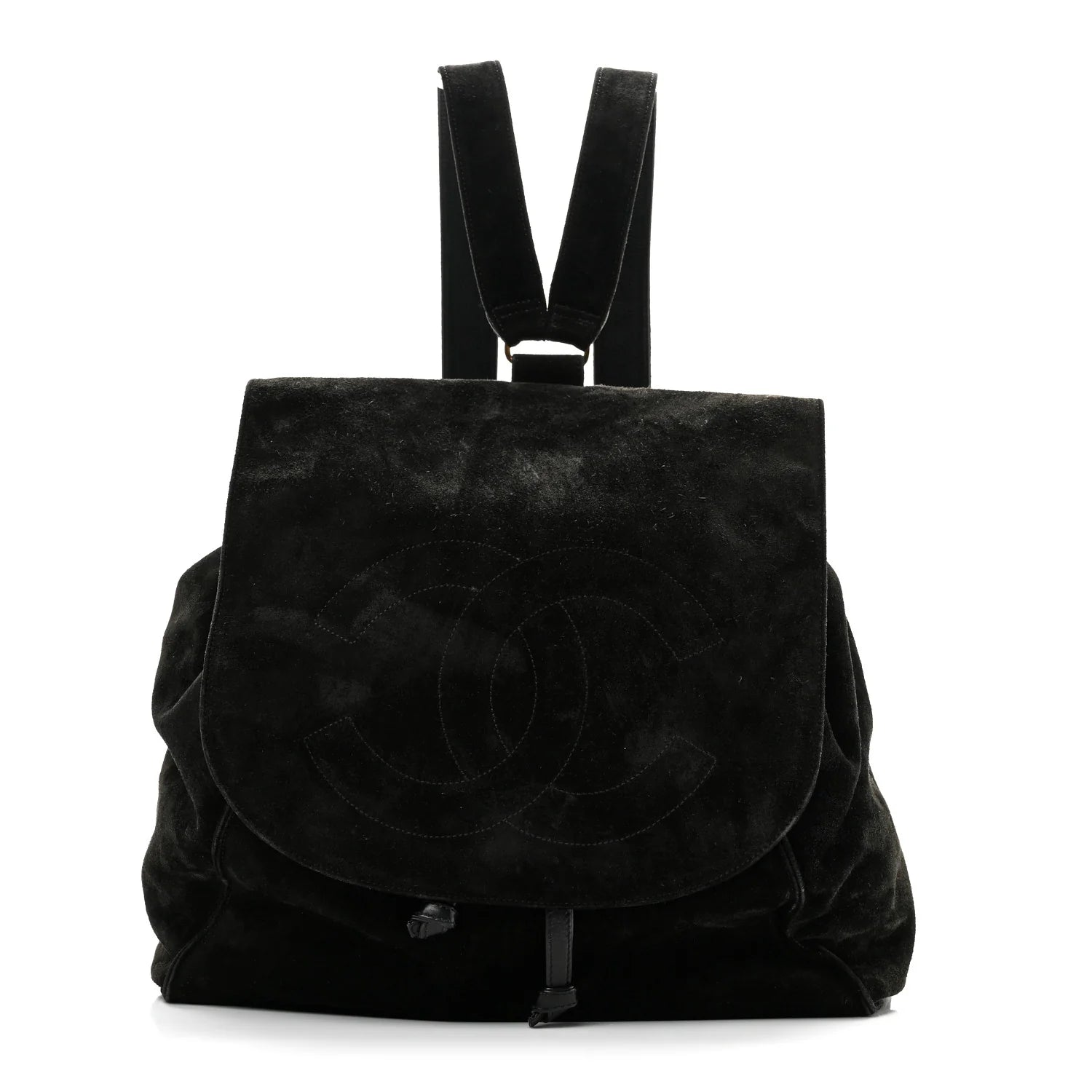 Suede CC Drawstring Backpack Black