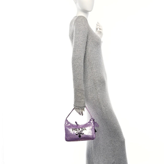 Paillettes Sequin Mini Re-Edition 2000 Bag Lilium Black