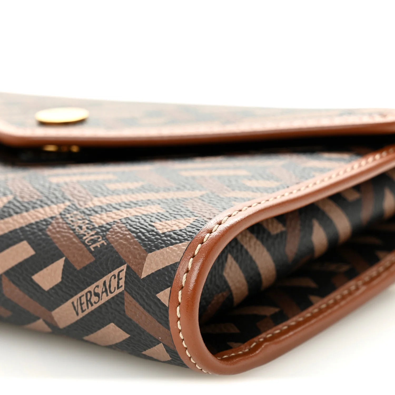 Coated Canvas La Greca Signature Wallet on Chain Brown